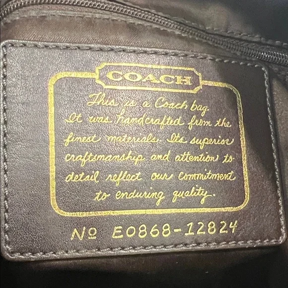 Coach Signature Jacquard Canvas & Patent Leather Hobo Shoulder Bag Khaki/Brown - Picture 9 of 11